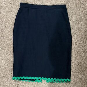 J. Crew Navy Pencil Skirt with Green Trim. Size 00.